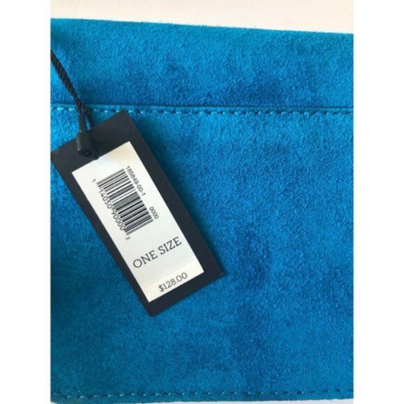 Banana Republic Italian Suede Chain Mini Clutch Laser BLUE Handbag Crossbody - Picture 12 of 12